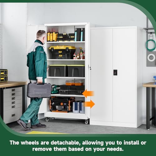Letaya Metal Garage Storage Cabinets with Lock Door and Adjustable Shelves, Steel Tool Cabinets for Home,Office,Warehouse Organisieren (White, 74.41" H) - Image 4