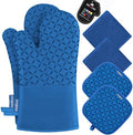 KEGOUU Oven Mitts and Pot Holders 6pcs Set, Kitchen Oven Glove High Heat Resistant 500 Degree Extra Long Oven Mitts and Potholder with Non-Slip Silicone Surface for Cooking (Royal Blue) by KEGOUUOvenMitt