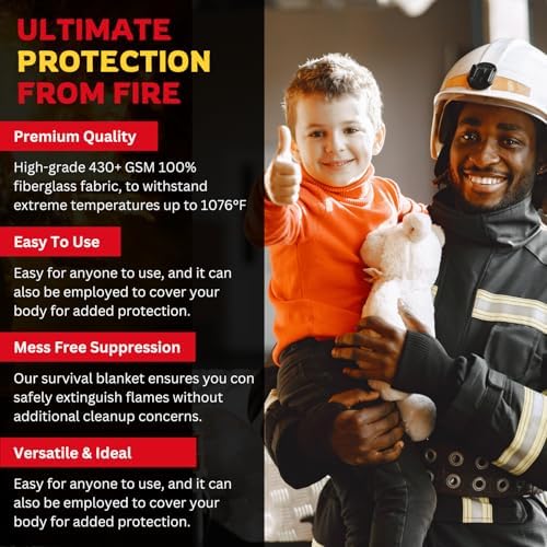 Emergency Fire Blanket for Home & Kitchen, Fiberglass Fire Suppression Blanket, 40" x 40" Heat Resistant Fire Safety Blanket for Grill, Fireplace, Camping, Car, Office & Emergency (Pack-04) - Image 2