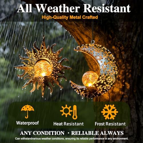 Solar Hanging Sun Moon Lights,Outdooor Lanterns Waterproof Garden Gifts - Image 4
