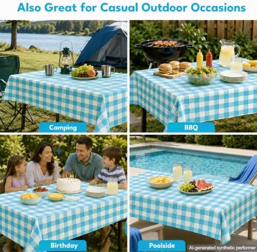 Turquoise Blue Gingham Tablecloth 8 Pack, Disposable Plastic 54 x 108 Inch - Image 6