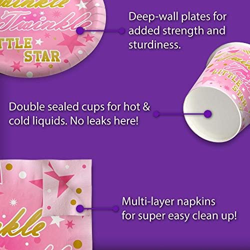 Twinkle Twinkle Little Star Pink Birthday Party Supplies Set Plates Napkins Cups Tableware Kit for 16 - Image 5