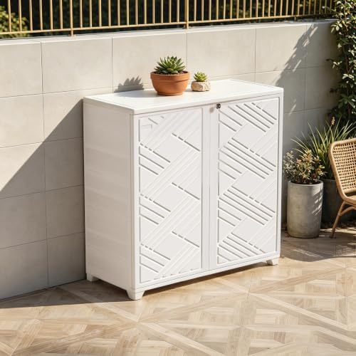 Mrosaa Outdoor Indoor Storage Cabinet,Resin Cabinet Waterproof White - Image 6
