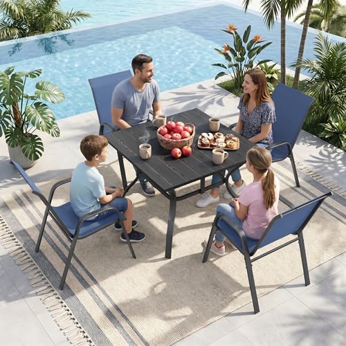 Outdoor Dining Set for 4, Metal Table and Stackable Chairs - Image 3