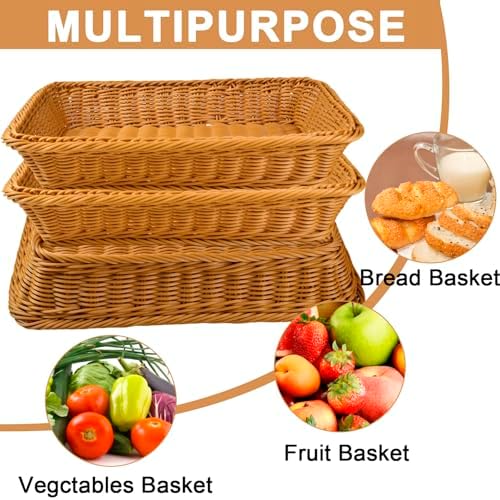 3 Pack Wicker Bread Baskets, 12, 14 and 16 Inch Serving Trays - Image 4