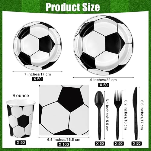 Kochorie 400 Pieces Soccer Disposable Party Tableware Sets Including Plates Cups Napkins Cutlery Serves 50 for Soccer Games Sports Birthday Party Decorations - Image 2