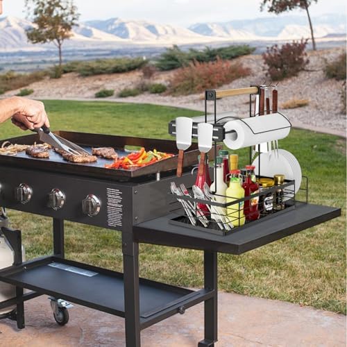 Grill Caddy with Magnetic Tool & Paper Towel Holders, Picnic Utensil Condiment Caddy, Barbecue Grill Tool Organizer for Outdoor Camping, Cooking, Camper - Image 2