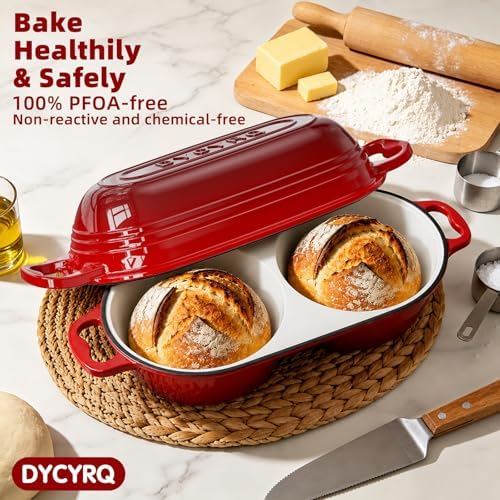 Enameled Cast Iron Dutch Oven Pot with Lid, Double Bread Loaf Pan - Image 6