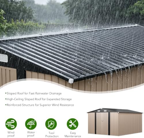 MXV 12 x 10FT Outdoor Storage Shed, Metal Garden Shed with Windows, Double Lockable Doors & Sloped Roof, Waterproof Tool Sheds for Backyard Garden Patio Lawn, Brown - Image 4