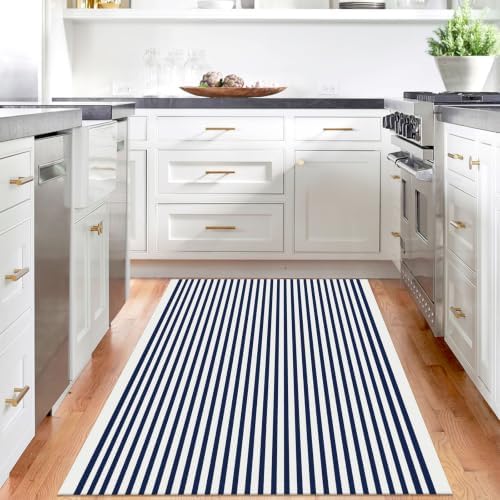 IOHOUZE 4x6 Striped Entryway Rug, Washable Front Porch, Navy White - Image 2