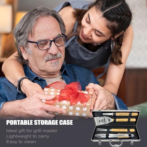Papa Gifts from Grandkids, Gift for Papa Fathers Day Heavy Duty Wooden BBQ Grilling Accessories Kit for Backyard, Thick Stainless Steel Grill Utensils with Non-Slip Handle Tools in Portable Bag - Image 6