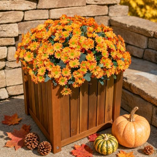 Daisy Artificial Flowers for Outdoors Autumn Fall Decor, 6 Bundles Fake Mums Orange Silk Flowers for Outside Look Real UV Resistant Fake Plants Faux Flowers for Planter Front Door Home Indoor Porch - Image 2