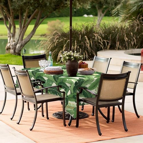 LVTXIII Rectangle Outdoor Tablecloth with Umbrella Hole and Zipper, Water-Repellent 60 x 84 Inch Patio Table Cover for Picnic, Garden, Backyard Dining, Swaying Palms Green - Image 2