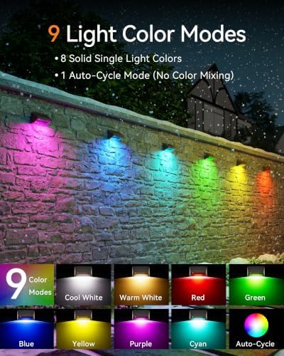 Solar Fence Lights Outdoor, 12 Pack Fence Lights Solar Powered RGB - Image 5