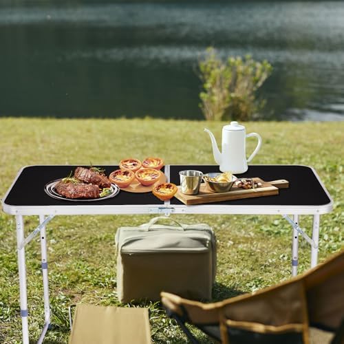 Aluminum Folding Camping Table,3 Adjustable Heights Lightweight (Black, 4FT - Image 2