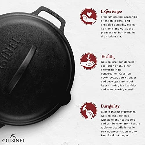 Cast Iron Skillet with Cast Iron Lid - 12"-Inch Dual Handle Frying Pan + Pan Scraper + Silicone Handle Holder Covers - Pre-Seasoned Oven Cookware - Use Indoor/Outdoor, Grill, Stovetop, Induction - Image 3