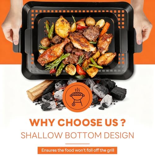 2PCS Grill pan: Grill topper for outdoor grill - Non-stick enamel coating grill topper suitable for camping, picnic, party - Image 5