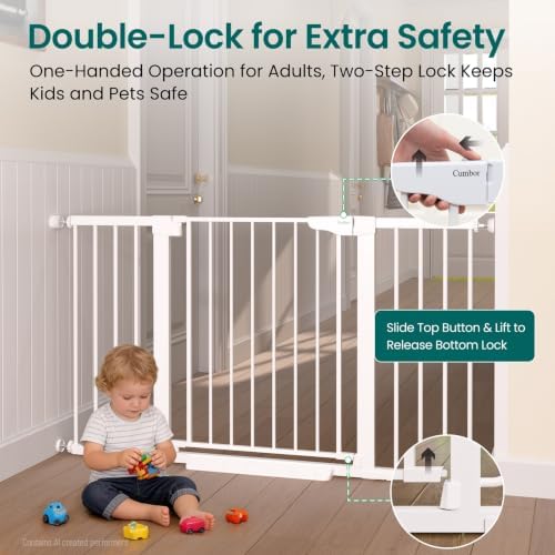 Cumbor 2 Pack 30-54" Baby Gate for Stairs, Auto Close Dog Gate Indoor White - Image 4