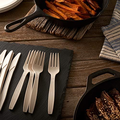 250 Piece Biodegradable Paper Plates Set (EXTRA LONG UTENSILS), Disposable Dinnerware Set, Eco Friendly Compostable Plates & Utensil include Plates, Forks, Knives and Spoons for Party - Image 6