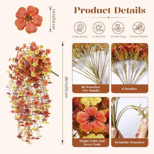 4Pcs Artificial Fall Flowers for Outdoor, Fake Mums UV Resistant Decoration - Image 2