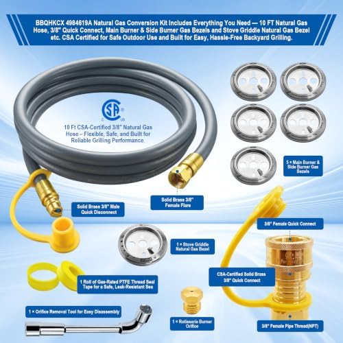 4984619A Natural Gas Conversion Kit Compatible with Char-Broil Commercial & Signature Series Dual Fuel Grill(2008 to 2019), Propane to Natural Gas Conversion Kit w/ CSA Gas Hose & 3/8" Quick Connect. - Image 4