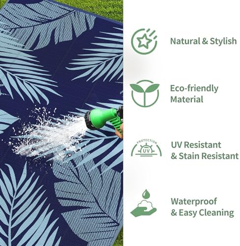 GENIMO Outdoor Rug, Waterproof Plastic Rugs for Patio, 5'x8' Blue - Image 6
