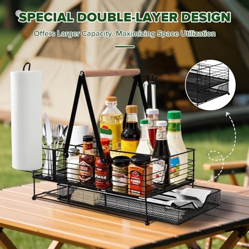 Grill Caddy, BBQ Caddy with Paper Towel Holder, Griddle Organizer, Plate and Utensil Holder Organizer for Outdoor Grill, Picnic, Camping, Condiment Storage for Kitchen Counter - Image 4