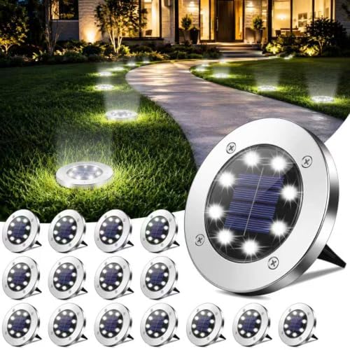 OULONGER 4.6inch Solar Ground Lights, Garden Solar Outdoor Waterproof Pathway Bright In-Ground Landscape Lights for Patio, Lawn, Yard, Driveway, Step and Walkway(White Light 16Packs) by OULONGER