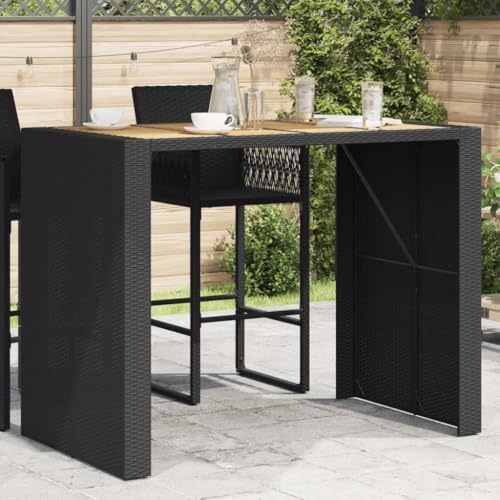 Garden Bar Table Black Acacia Wood Top Powder Coated Steel Frame Outdoor Dining Seating for Four UV Resistant Durable Modern Design by Unknown