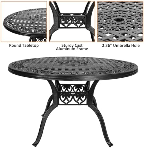 48.23" Patio Dinning Table, All-Weather Cast Aluminum Table with 2.36" Umbrella Hole, Patio Furniture, Outdoor Dining Table for Backyard and Poolside - Image 5