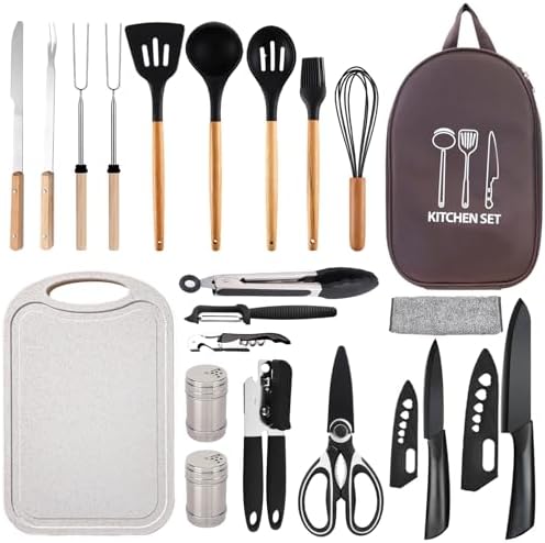 Silicone Camping Cooking Set Car Camping Essentials Cooking Kitchen Set, RV Camping Cookware Must Haves Gifts Camping Cooking Essentials, Camp Cooking Set for Travel Hiking Picnic by Pansyling