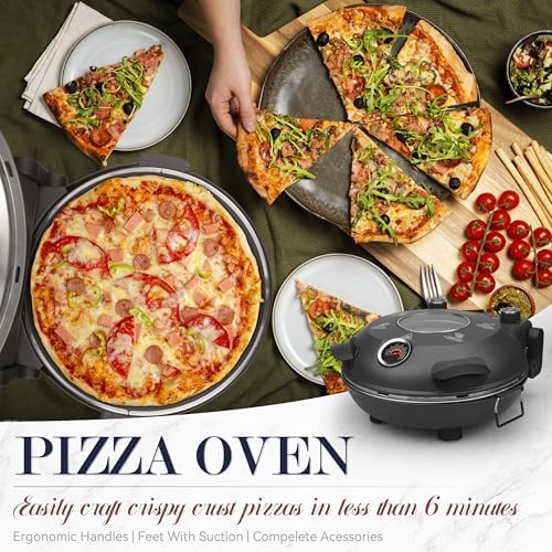 Baker's Friend Electric Pizza Oven Indoor Countertop, 12 Inch Pizza Maker Machine for Home, Pizza Cooker & Grill, Premium Glazed Ceramic Stone, Graphite Gray - Image 2