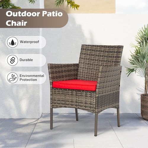 FDW 4-Piece Patio Furniture Set | Gray & Red |Outdoor Wicker Furniture - Image 4