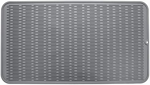 MicoYang Silicone Dish Drying Mat for Multiple Usage,Easy clean,Eco-friendly,Heat-resistant Silicone Mat for Kitchen Counter or Sink,Refrigerator or Drawer Liner Grey 4XL 32 inches x 18 inches by MicoYang