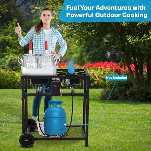 36QT Outdoor Propane Deep Fryer with Rolling Cart, Dual Burners, 100,000BTU - Image 4