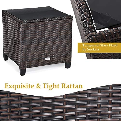 RELAX4LIFE 3 Piece Patio Furniture Set, Wicker Bistro Conversation Set w/ 2 Cushioned Armchairs & Glass Topped Table, Outdoor Rattan Sofa Set Patio Furniture for Porch Balcony Poolside (Beige) - Image 6