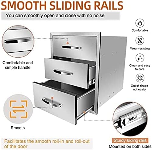 Stainless Steel Outdoor Kitchen BBQ Island Drawers - Flush Mount Triple Access, 18Wx23Dx23H - Image 5