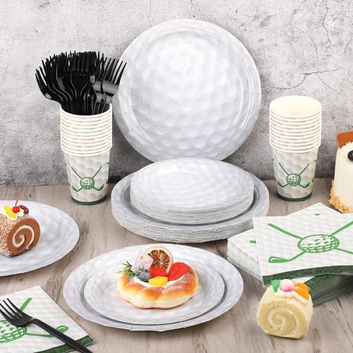 Kochorie 144 Pieces Golf Party Supplies, Sports Tableware Sets Including Disposable Paper Plates Napkins Cups Forks Serves 24 for Birthday Sports Golf Party Decorations - Image 4