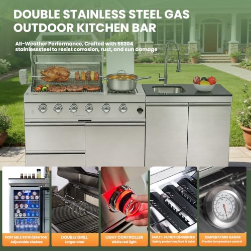 79" Modular Outdoor Kitchen with 4 Burners 72,000 BTU Propane Grill,Rotisserie Oven,Side Burner,Sink & Marble Countertop.Gas Grill for Backyard and Patio.(Propane) - Image 5