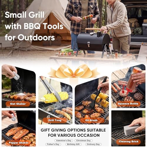 HaSteeL Portable Charcoal Grill with 6 BBQ Tools, Small for 1-3 People - Image 2