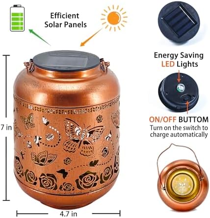 2 Pack Butterfly Outdoor Solar Hanging Lanterns Waterproof LED Solar Lights Metal Decorative Lanterns for Garden, Patio, Courtyard, Backyard, Yard Decor Unique Butterfly Gifts for Women Gardening - Image 6