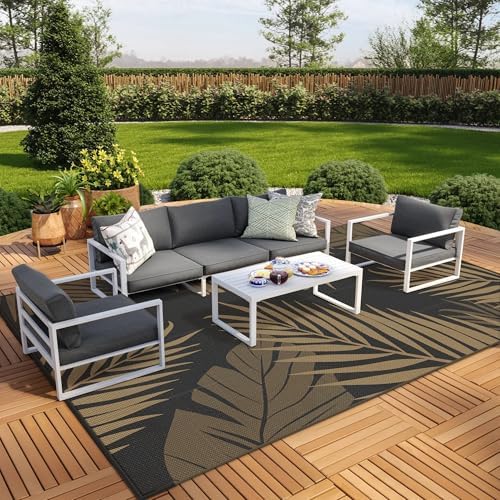 GENIMO Outdoor Rug, Waterproof Plastic Rugs 10'x14' for Camping Black Brown - Image 4