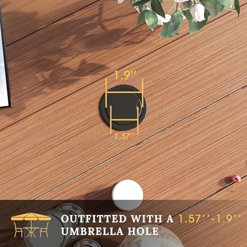 VICLLAX Patio Dining Set for 6, All Weather Metal Outdoor Furniture Set- 47" Round Patio Table and Chairs, Walnut Tabletop and Brown Fabric - Image 6