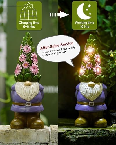 Nacome Solar Gnome Garden Statue - Succulent & 7 LED Lights, Outdoor Decor - Image 5