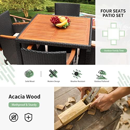 Flamaker Patio Dining Set for 4 Outdoor Acacia Wood Table and Chairs, Gray - Image 5