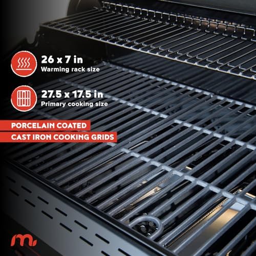 Megamaster Cart 5 Burner Gas Grill, Side Tables with Accessory Hooks, Black - Image 4