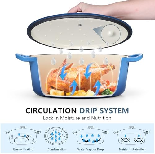P&P CHEF Oval Dutch Oven with Lid, Enameled Cast Dutch Oven Pot for Bread Baking, Braising, Stewing, Roasting, Non-Stick & Oven Safe, Dual Handles & Easy Clean, 7QT & Blue, Valentine's Day - Image 5