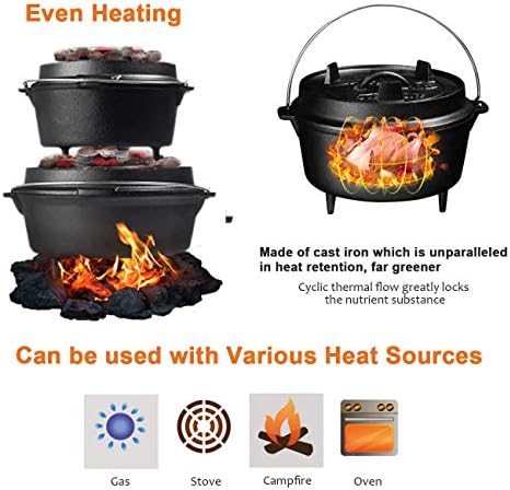Overmont 6QT Cast Iron Dutch Oven - Pre-Seasoned Pot with Lid Lifter & Legs - Image 2