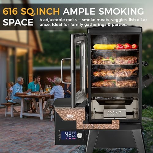 Pellet Smoker with Cover, Electric Wood Pellet Smoker Grill With Meat Probe and Hook, 616 Sq in Cooking Area LED Display Temperature Control, Outdoor Cooking, Patio, Garden Barbecue, Obsidian Black - Image 6