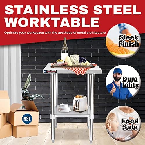 DuraSteel 24x18 Small Stainless Steel Table - NSF Metal Food Prep Commercial Kitchen Workt able - Side Mixer Stand with Under Shelf - For Laundry Room, Kitchen, Outdoor Grill, Small Spaces - Image 3